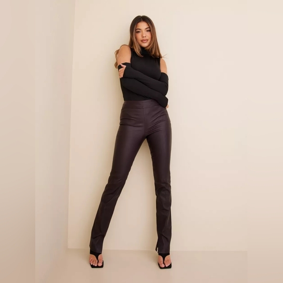 Helmut Lang slit leather pants size 12 wine/oxblood NWOT - Picture 3 of 16